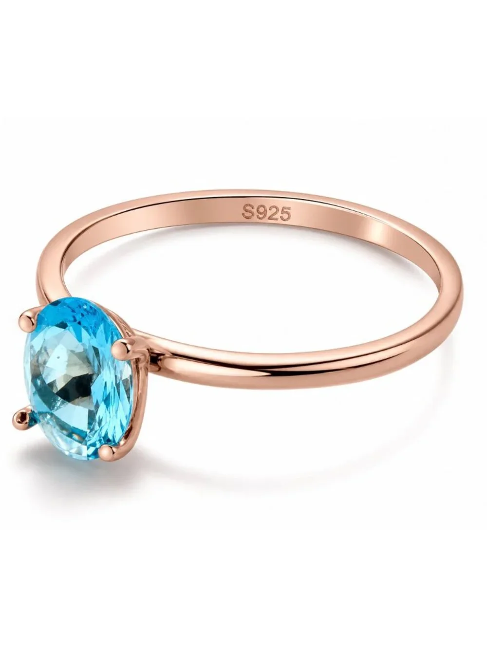 Created 1.12 Cts Blue Topaz Solitaire Ring 14k Rose Gold Plated (.925)